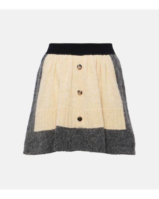 Loewe Natural Buttoned Knitted Wool Mini Skirt