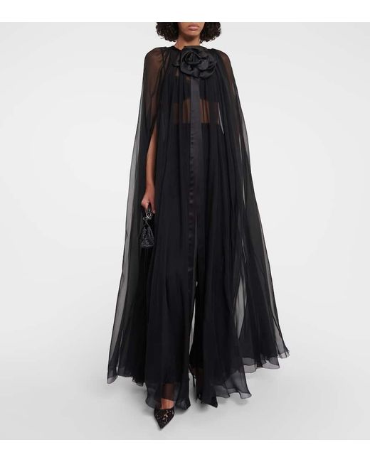 Dolce & Gabbana Floral-applique Silk Chiffon Cape in Black | Lyst