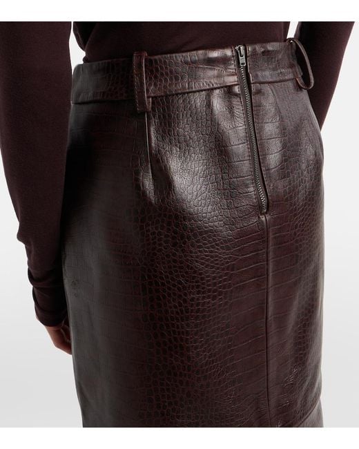 Frankie Shop Brown Taney Croc-Effect Leather Pencil Skirt