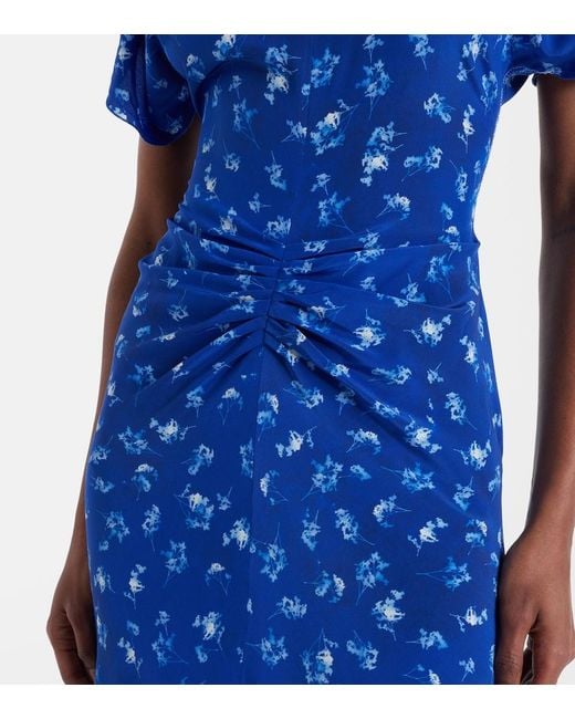Victoria Beckham Blue Bela Floral Gathered Silk Midi Dress