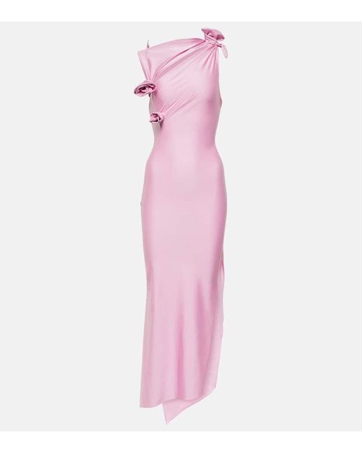 Coperni Pink Floral-applique Asymmetric Gown