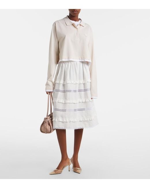 Prada White Leather-Trimmed Mesh Slingback Pumps