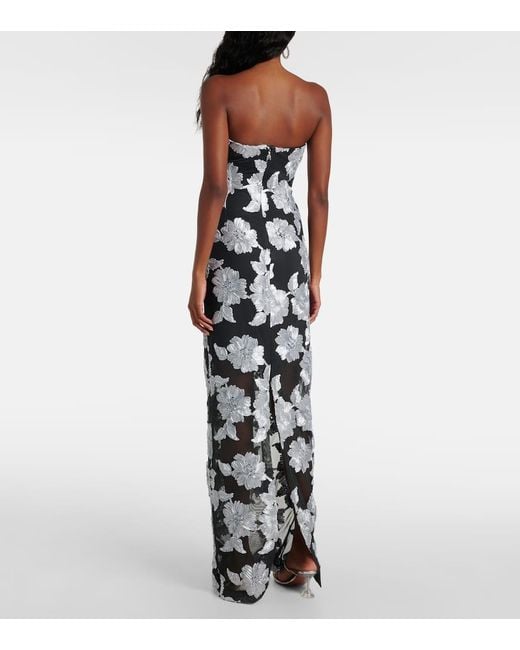 ROTATE BIRGER CHRISTENSEN White Floral Strapless Mesh Maxi Dress
