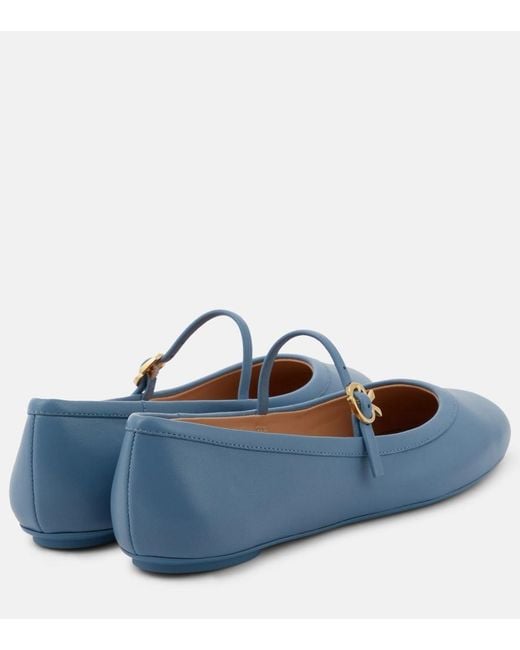 Gianvito Rossi Blue Carla Leather Mary Jane Flats