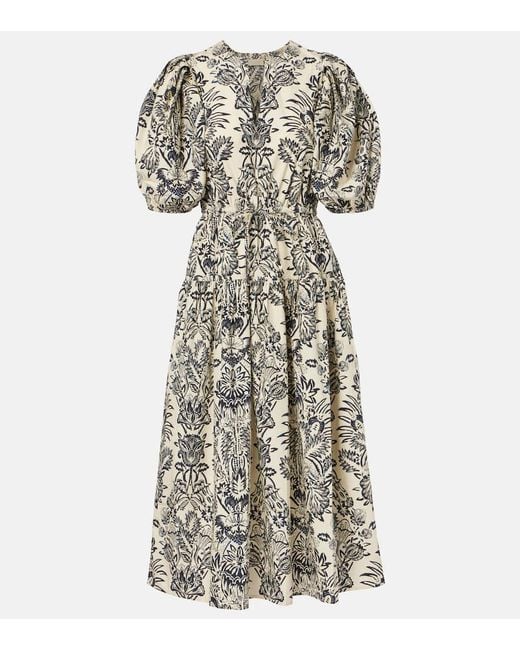 Ulla Johnson White Harriet Printed Cotton Poplin Midi Dress