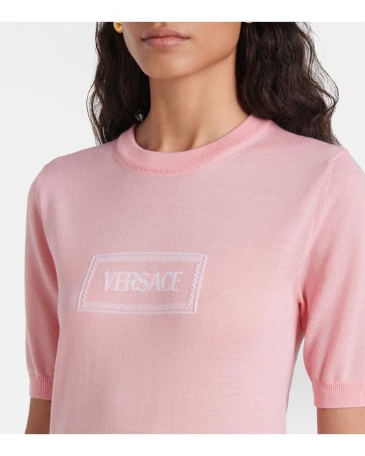 Versace Pink Logo Jacquard Knitted Top
