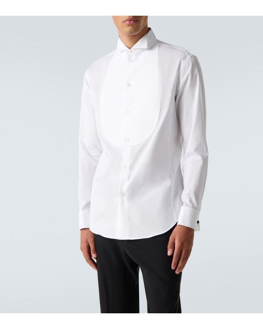Giorgio Armani White Cotton Poplin Tuxedo Shirt for men