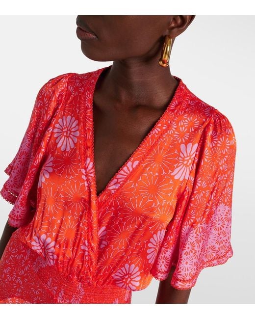 Poupette Red Mabelle Printed Front-Slit Maxi Dress