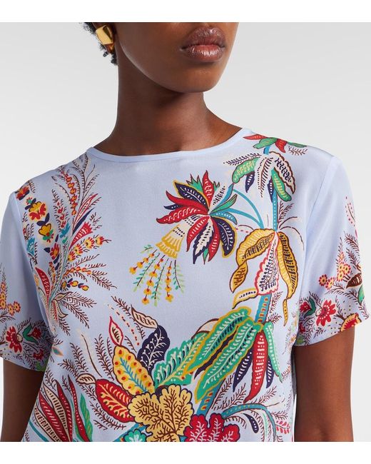 Etro Blue Paisley Silk Crepe De Chine Top