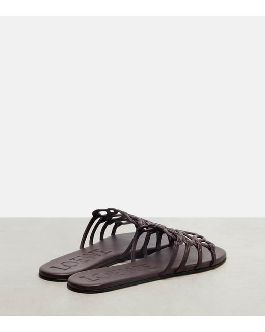 Loewe Brown Petal Anagram Leather Slides