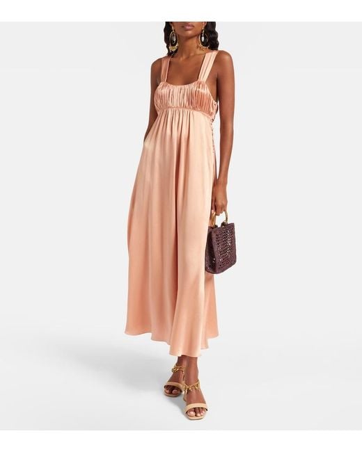 Chloé Pink Ruched Silk Satin Maxi Dress