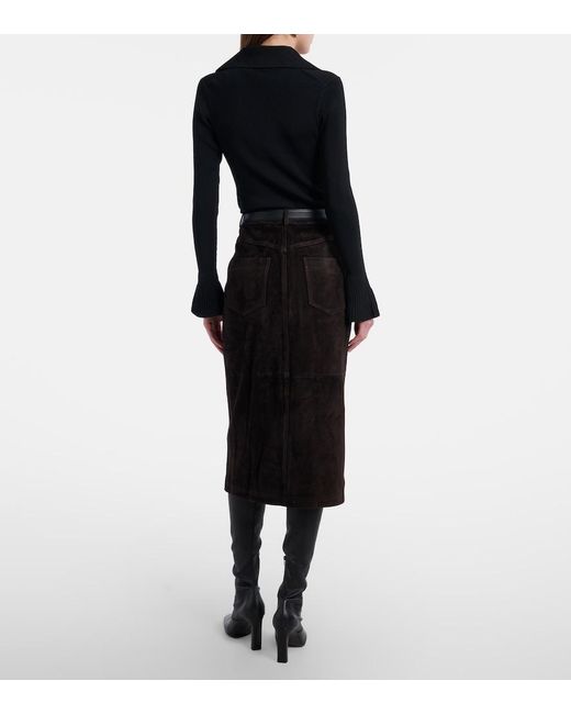 Self-Portrait Black Suede Midi Skirt