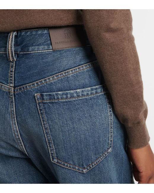 Brunello Cucinelli Blue High-Rise Wide-Leg Jeans Monili