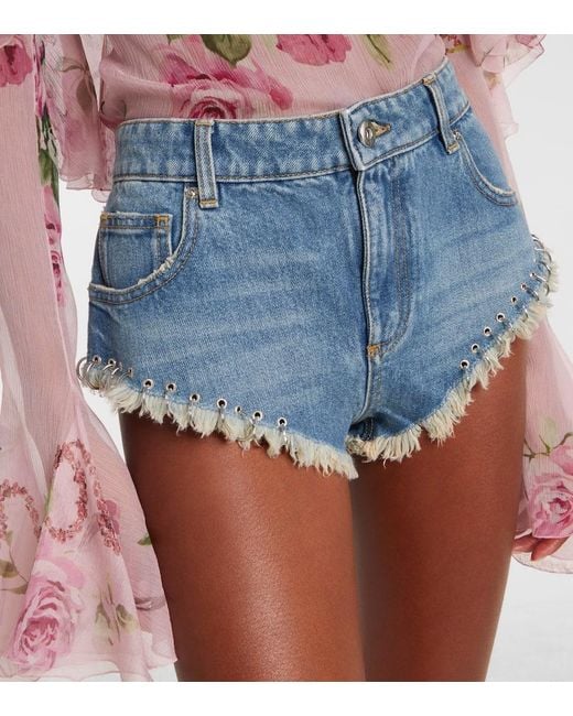 Blumarine Blue Embellished Denim Shorts