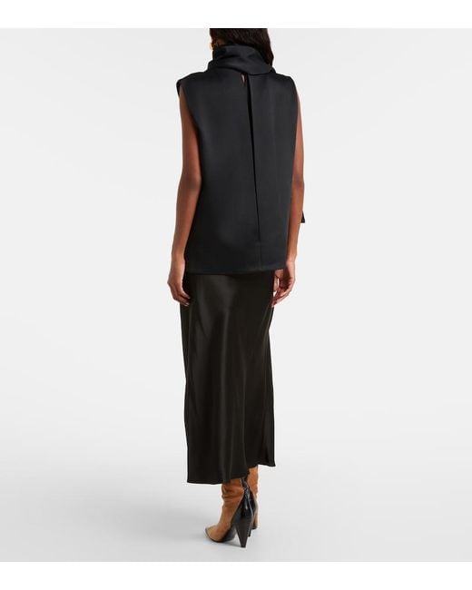 Khaite Black Loe Scarf-Detail Crepe Satin Top