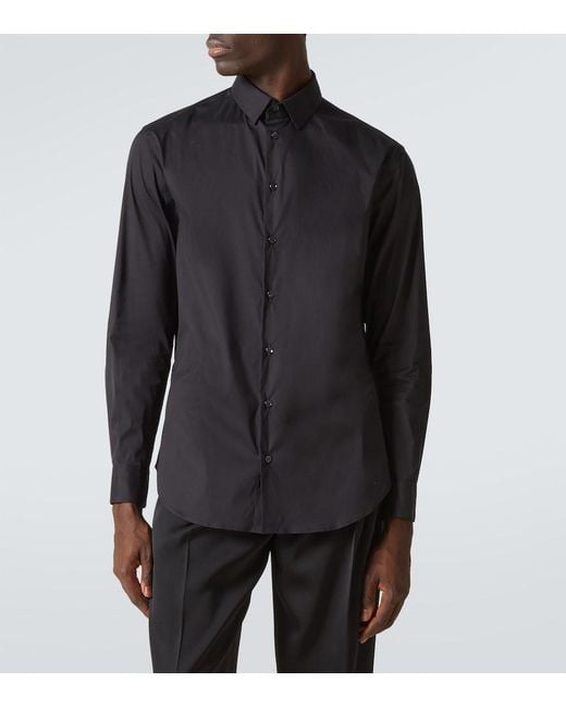 Giorgio Armani Blue Cotton-Blend Poplin Shirt for men