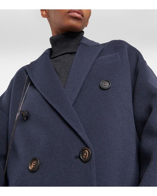 Manteau En Cachemire Mélangé À Boutonnière Croisée Brunello Cucinelli en coloris Blue