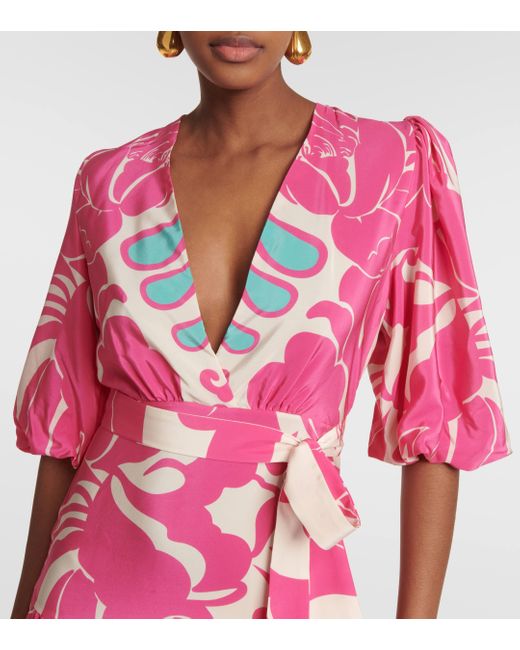 Adriana Degreas Pink Puff-sleeve Silk Maxi Dress