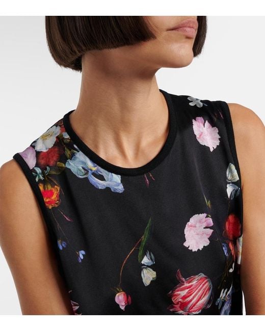 Erdem Black Floral Printed Wool Top