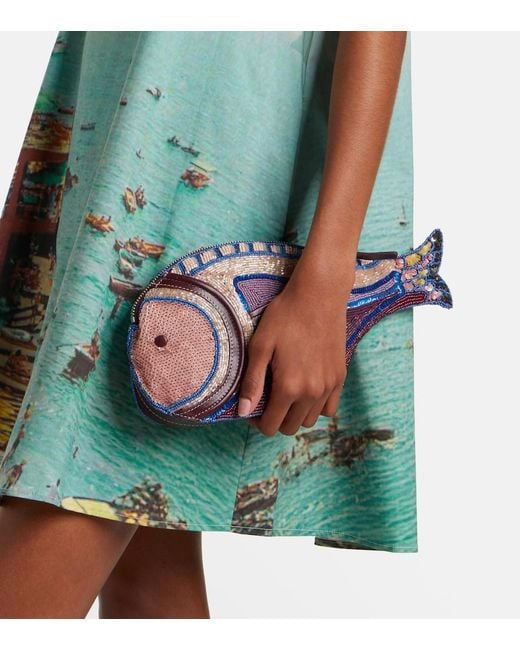 Staud Purple Pesce Beaded Clutch