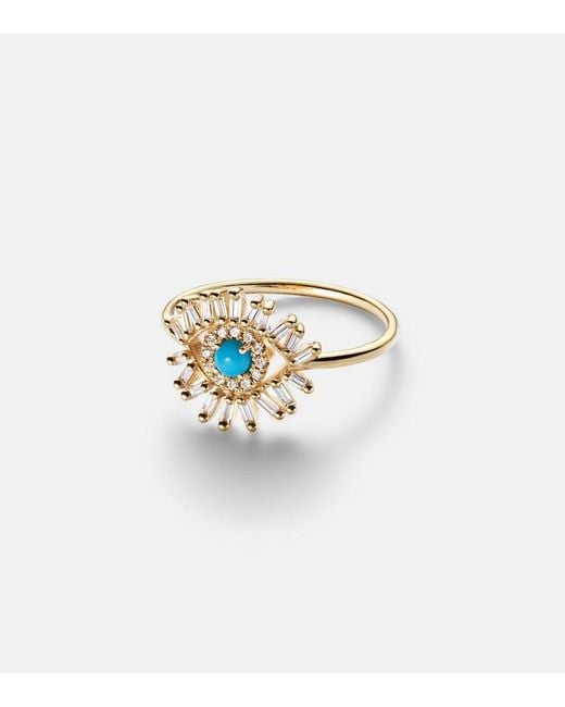 Suzanne Kalan White Evil Eye Mini 18Kt Ring With And Diamonds