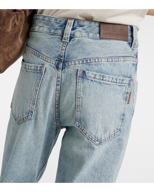 Jeans rectos de tiro alto Brunello Cucinelli de color Blue