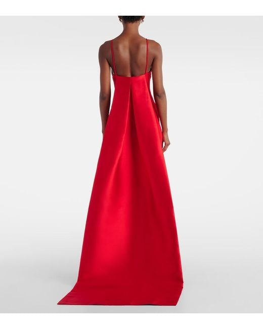 Solace London Red Ulla Caped Crepe And Satin Gown