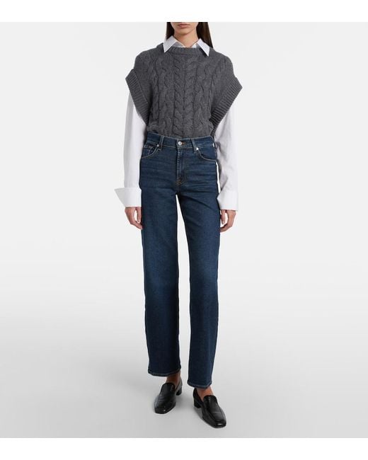 7 For All Mankind Blue Stovepipe Straight Mid-Rise Straight Jeans