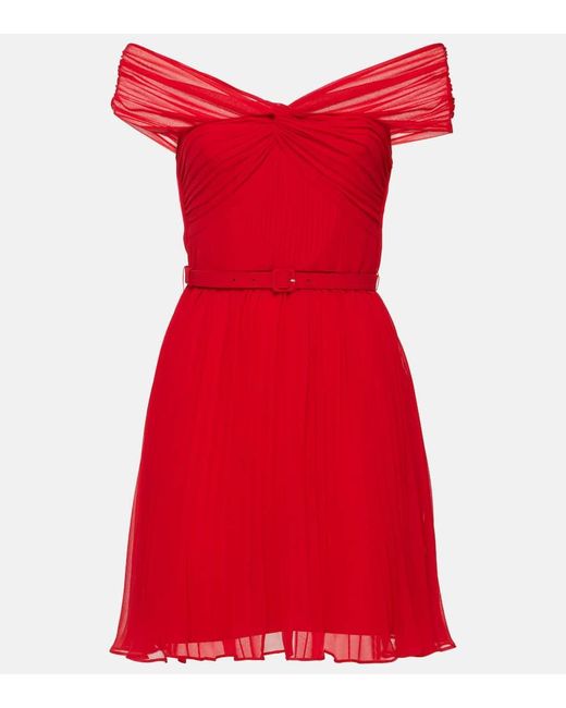 Self-Portrait Red Off-Shoulder Chiffon Minidress