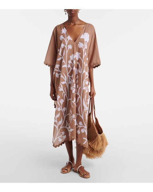 Juliet Dunn Pink Floral Scalloped Cotton Kaftan