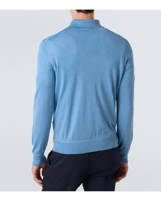 Tom Ford Blue Cashmere And Silk Polo Shirt for men