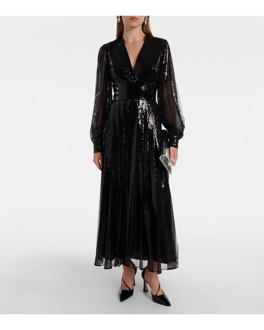 Elie Saab Black Sequined Tulle Maxi Dress