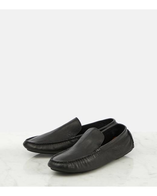 The Row Black Lucca Leather Moccasins