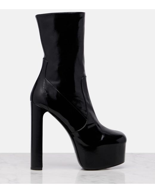 Saint Laurent Black Billy 95 Leather Platform Mid-Calf Boots