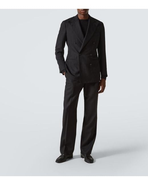 Saman Amel Blue Double-Breasted Silk Blazer for men