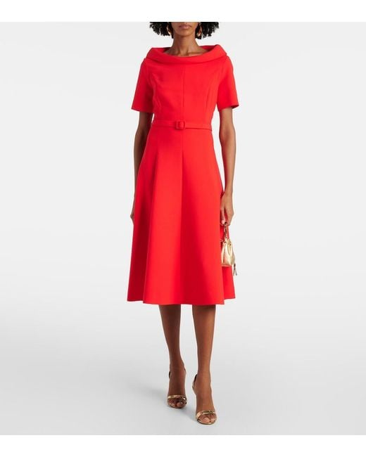 Oscar de la Renta Red Wool-Blend Midi Dress