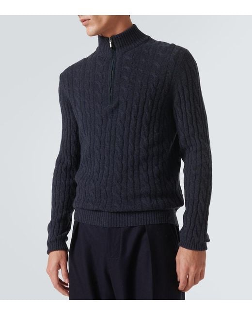 Loro Piana Blue Mezzocollo Treccia Cashmere Sweater for men