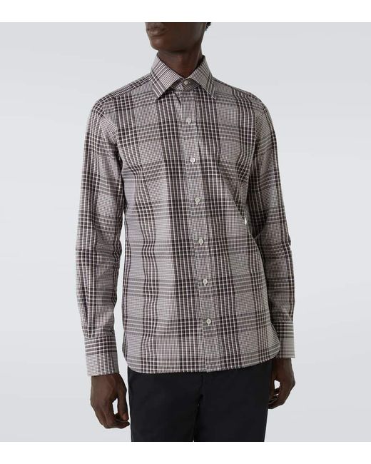 Camisa De Algodon A Cuadros Principe De Gales Tom Ford de hombre de color Blue