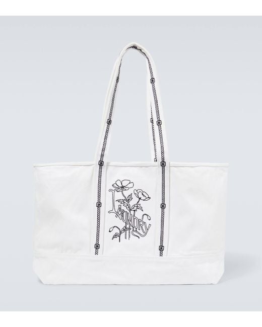 Bode White Laundry Embroidered Canvas Tote Bag for men