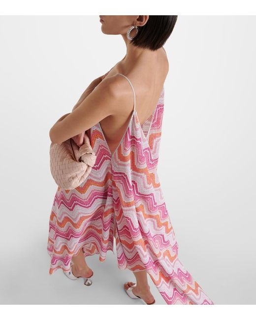 Missoni Pink Asymmetric Lame Maxi Dress