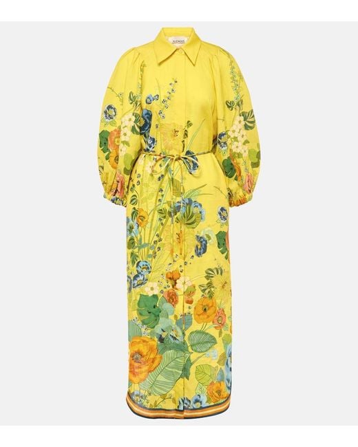 ALÉMAIS Yellow Cresida Leinenkleid Mit Blumen-Print