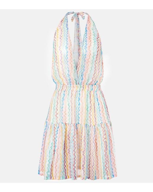 Missoni White Zigzag Sheer Halterneck Minidress