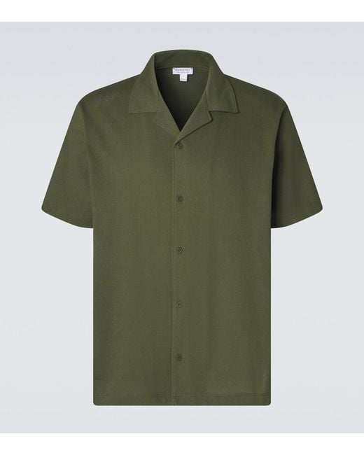 Sunspel Green Riviera Cotton Mesh Polo Shirt for men