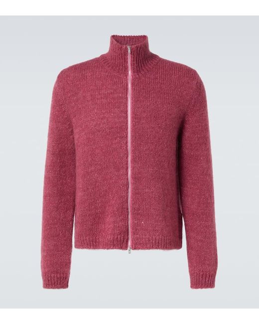 Our Legacy Red Float Funnel Mohair And Silk Zip-Up Sweater for men