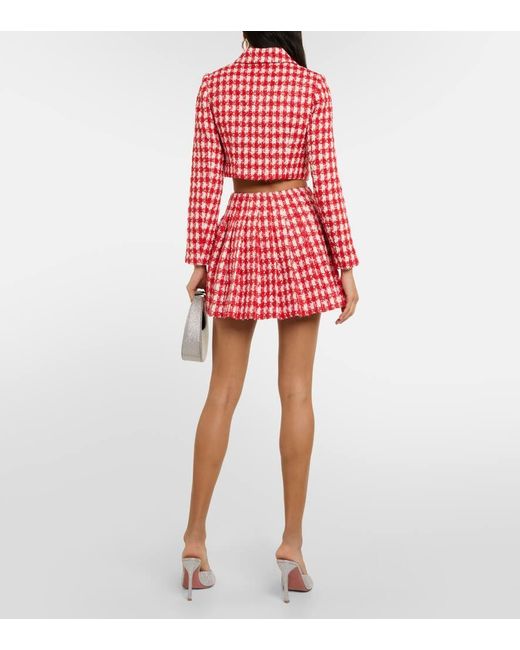 Self-Portrait Red Crystal-embellished Metallic-bouclé Woven Jacket