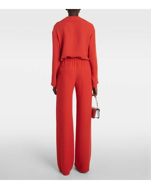 Pantalones anchos de cady couture de seda Valentino de color Orange