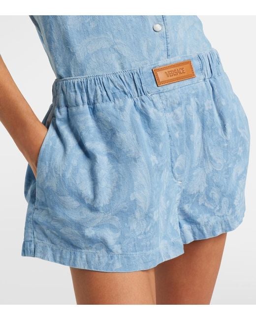 Versace Blue Barocco Denim Chambray Shorts