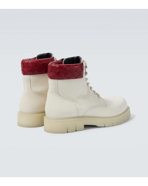 Bottega Veneta White Haddock Intrecciato Leather Lace-Up Boots for men