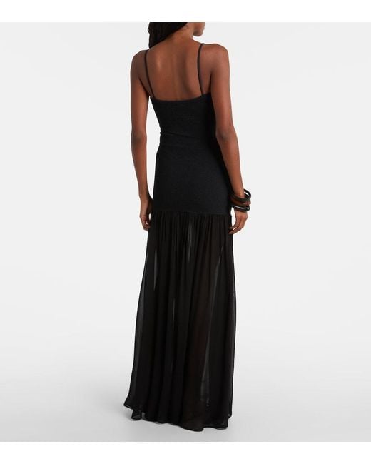 Hunza G Black Hybrid Plisse Maxi Dress