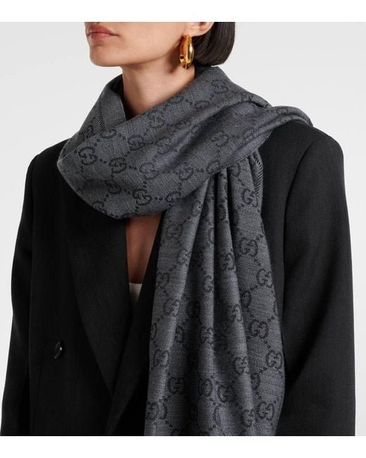 Gucci Gray Gg Motiv Wollschal